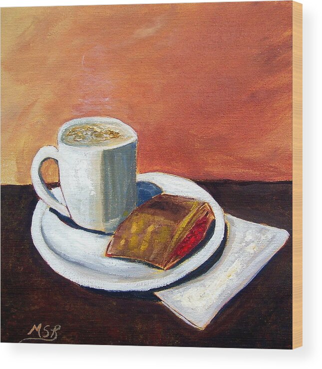 Cuba Wood Print featuring the painting Cafe con Leche y Pastelito de Guayaba by Maria Soto Robbins