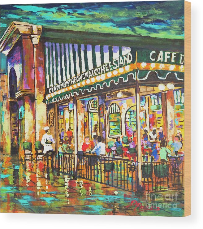 New Orleans Art Wood Print featuring the painting Cafe du Monde Night by Dianne Parks