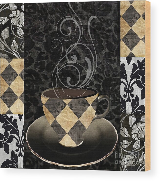 Coffee Wood Print featuring the painting Cafe Noir IV by Mindy Sommers