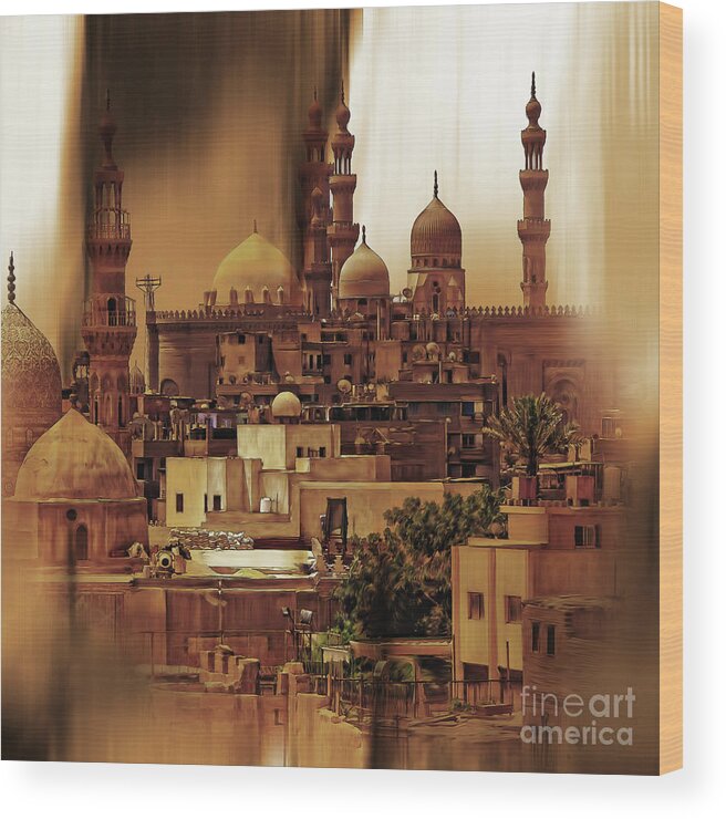 Minaret Wood Print featuring the painting Cairo Egypt art 03 by Gull G