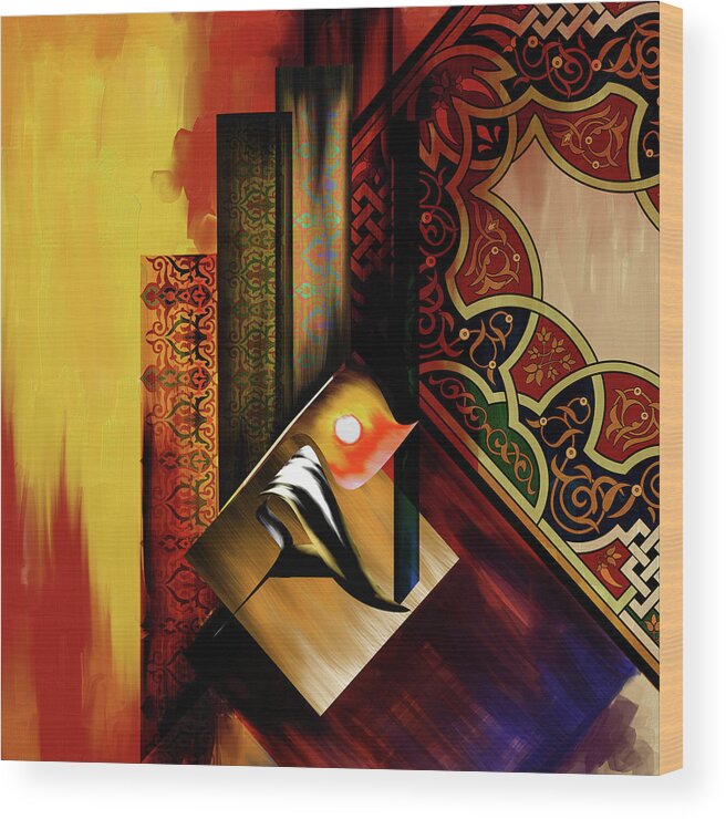 Abstract Wood Print featuring the painting Calligraphy 102 2 1 by Mawra Tahreem