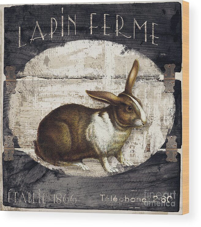 Rabbit Wood Print featuring the painting Campagne IV Rabbit Farm by Mindy Sommers