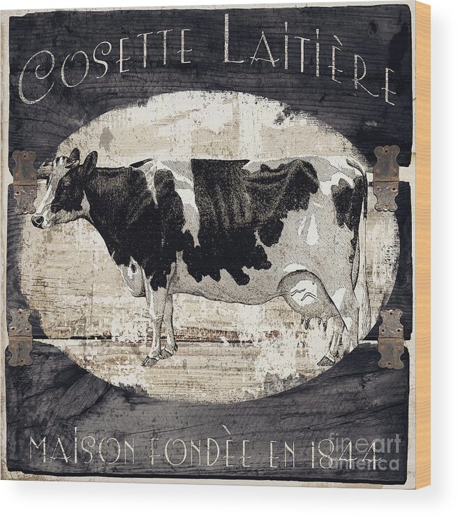 Cow Wood Print featuring the painting Campagne I French Cow Farm by Mindy Sommers