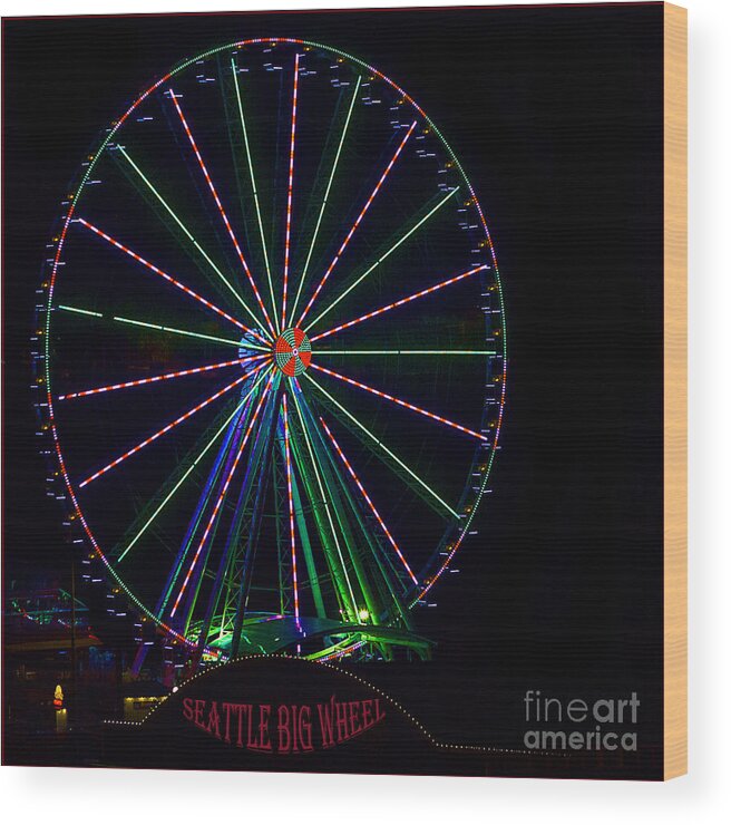 Seattle's Ferris Wheel Decked Out In Candy Cane For Christmas. Wood Print featuring the photograph Candy Cane Wheel by Sonya Lang