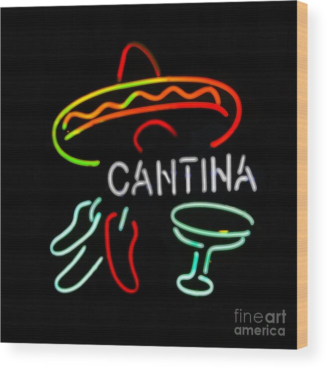 Neon Wood Print featuring the photograph Cantina Neon Sign by Catherine Sherman