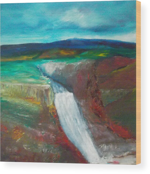 Abstract Wood Print featuring the painting Canyon Falls by Susan Esbensen