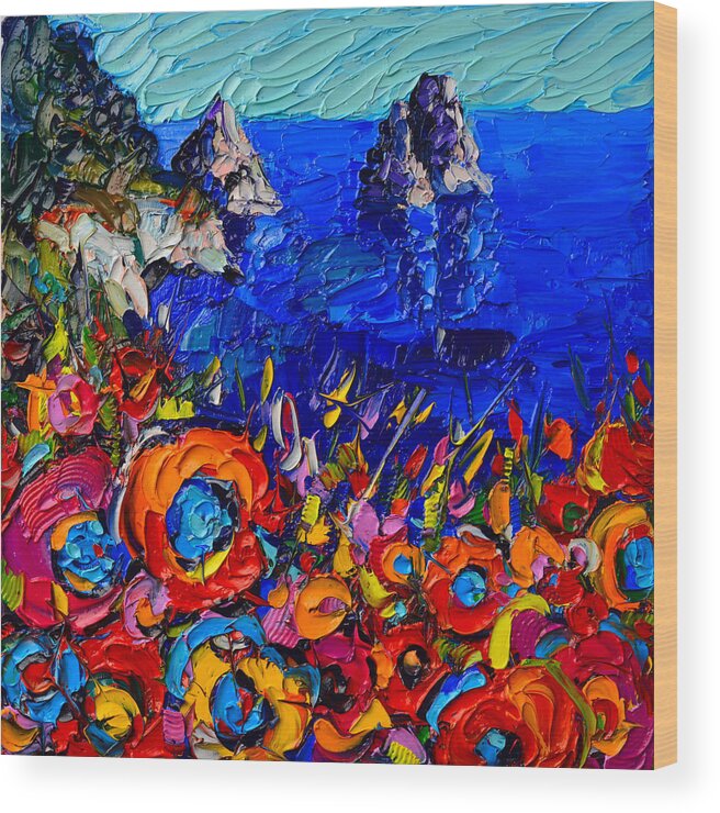 Capri Wood Print featuring the painting Capri Faraglioni Italy Colors Modern Impressionist Palette Knife Oil Painting By Ana Maria Edulescu by Ana Maria Edulescu
