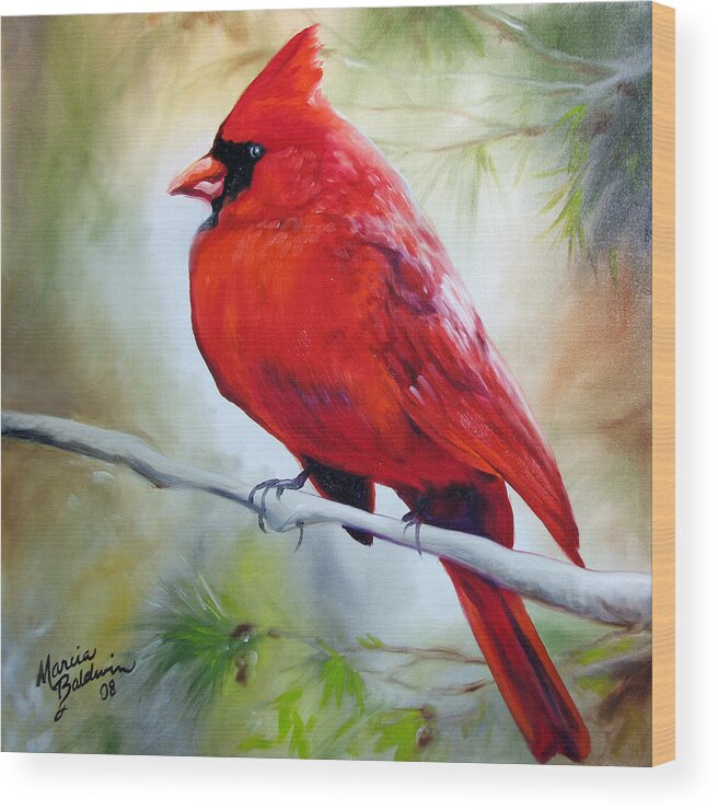 Bird Wood Print featuring the painting Cardinal 18 by Marcia Baldwin