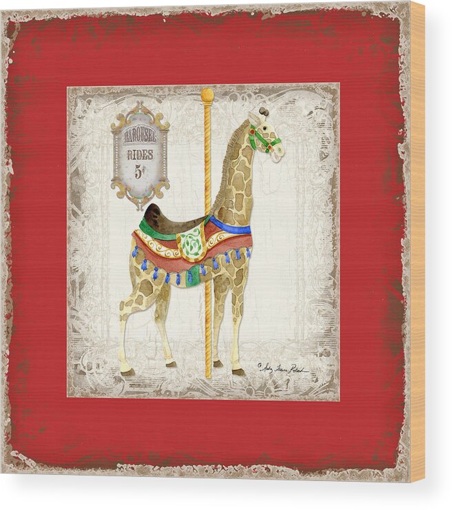 Carousel Wood Print featuring the painting Carousel Dreams - Giraffe by Audrey Jeanne Roberts