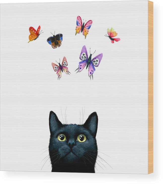 Cat Wood Print featuring the painting Cat 606 by Lucie Dumas
