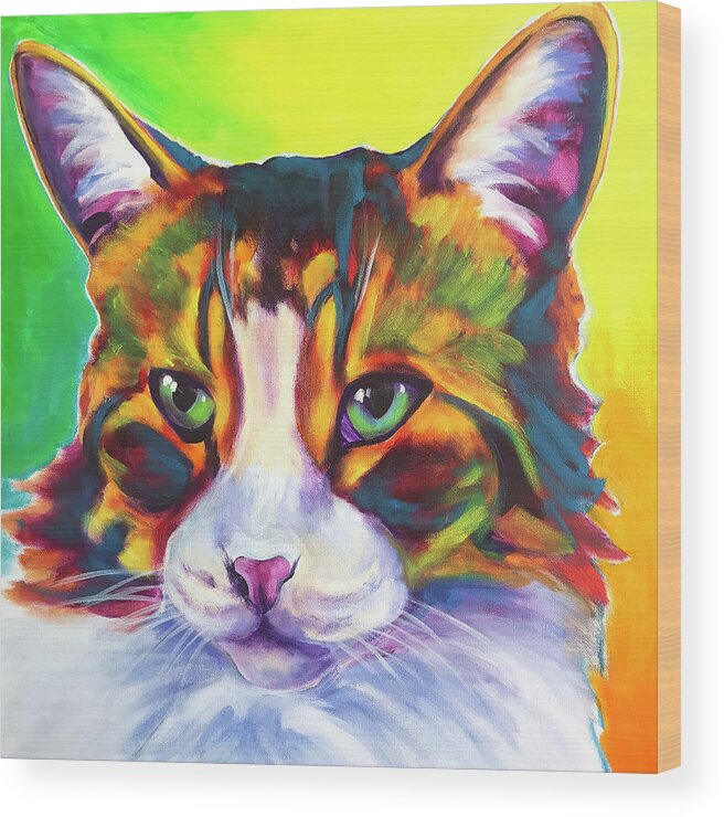 Pet Portrait Wood Print featuring the painting Cat - Tabby by Dawg Painter