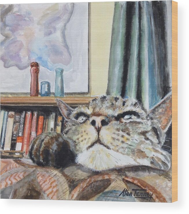Cat Wood Print featuring the painting Catnip by Stan Tenney