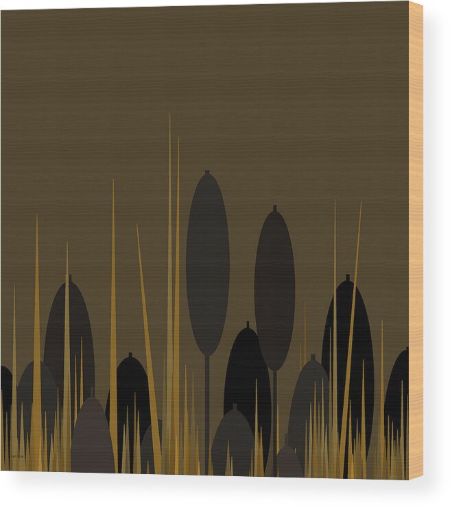 Cattails Wood Print featuring the digital art Cattails by Val Arie