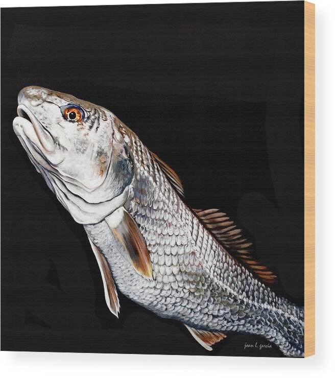 Redfish Wood Print featuring the painting Caught in the Surf Redfish by Joan Garcia