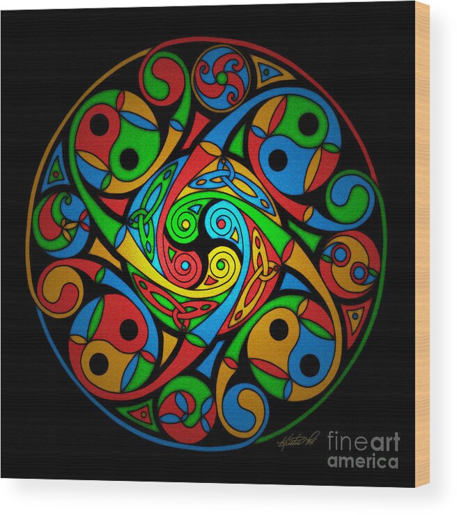 Artoffoxvox Wood Print featuring the mixed media Celtic Stained Glass Spiral by Kristen Fox