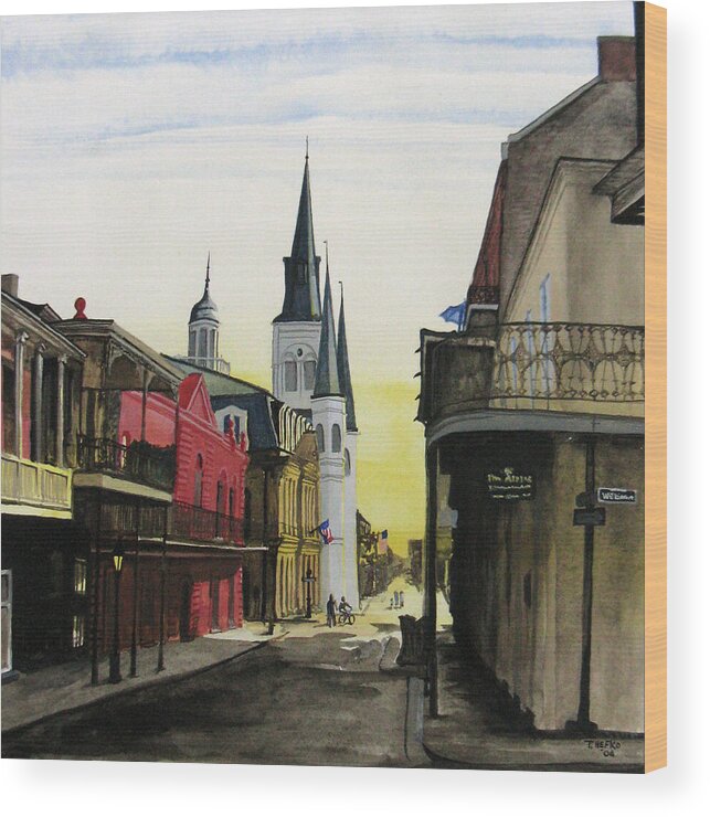 Cityscape Wood Print featuring the painting Chartres Street by Tom Hefko
