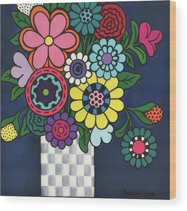 Flowers Wood Print featuring the painting Checkered Bouquet by Beth Ann Scott
