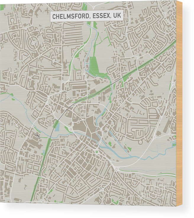 Chelmsford Wood Print featuring the digital art Chelmsford Essex UK City Street Map by Frank Ramspott