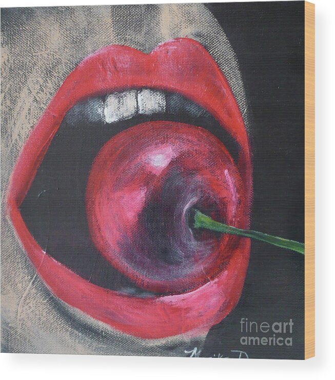 Cherry Wood Print featuring the painting Cherry Love by Monika Shepherdson
