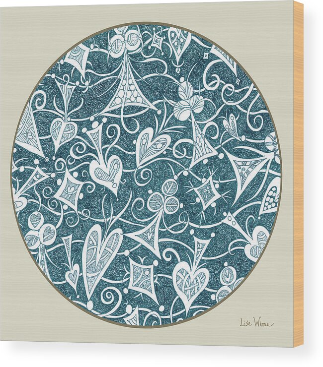 Spades Wood Print featuring the drawing Chess and Card Games button by Lise Winne