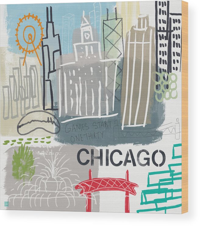 Chicago Wood Print featuring the painting Chicago Cityscape- Art by Linda Woods by Linda Woods