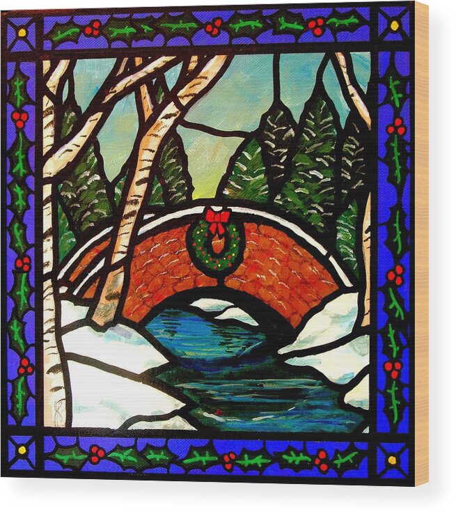 Bridge Wood Print featuring the painting Christmas Bridge by Jim Harris