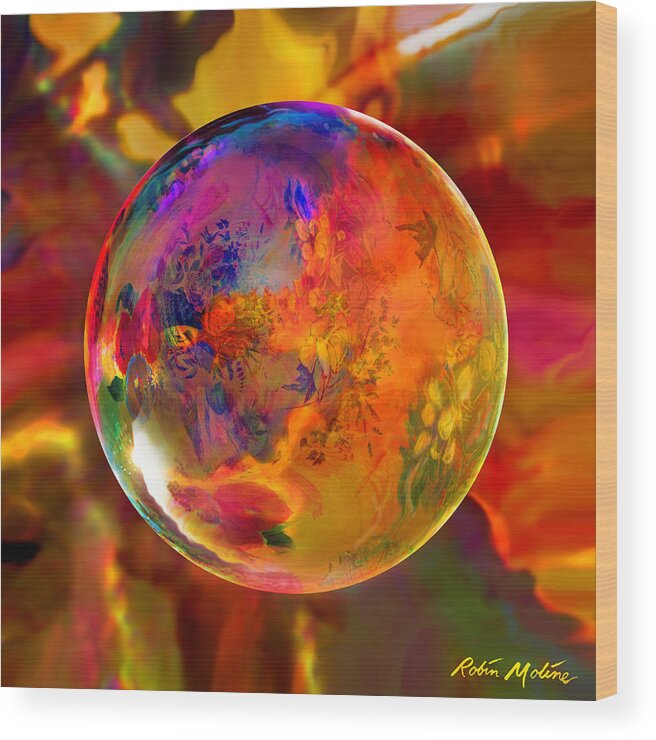 Flowers Wood Print featuring the digital art Chromatic Floral Sphere by Robin Moline