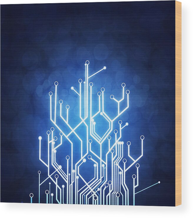 Abstract Wood Print featuring the photograph Circuit Board Technology by Setsiri Silapasuwanchai