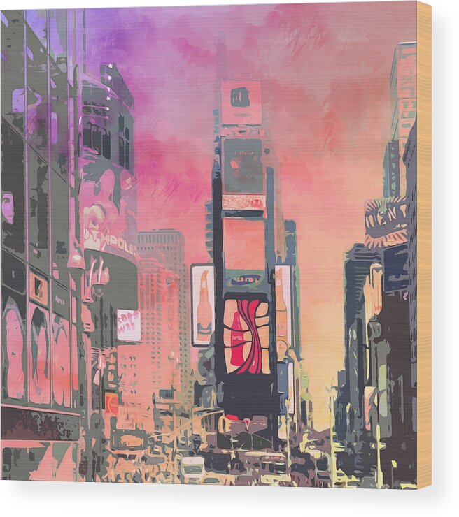 Usa Wood Print featuring the digital art City-Art NY Times Square by Melanie Viola