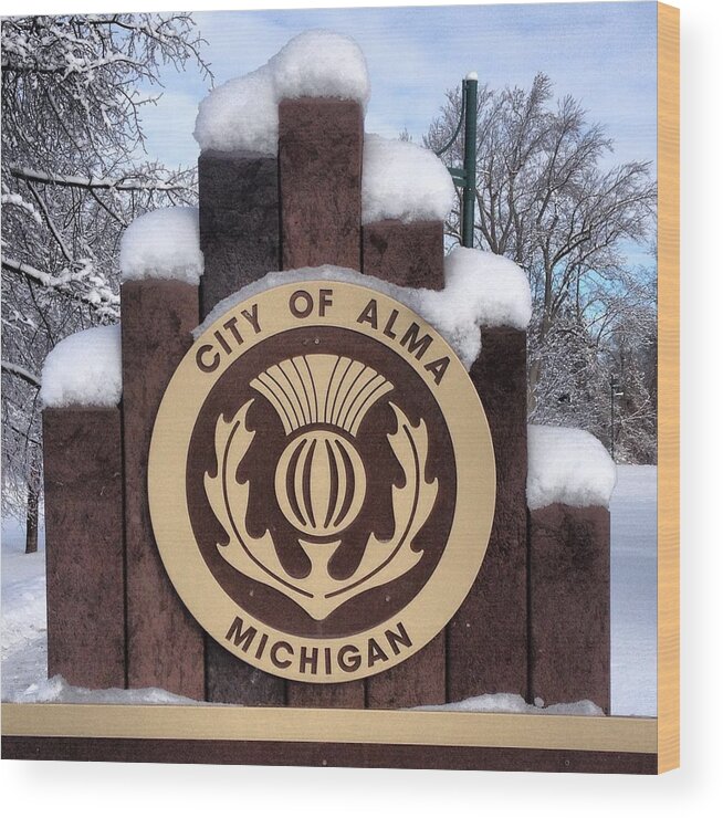 Alma Wood Print featuring the photograph City of Alma Michigan Snow by Chris Brown