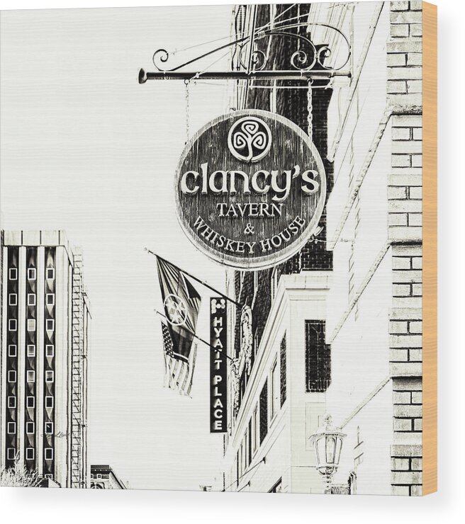 Knoxville Wood Print featuring the photograph Clancys Sign Sepia by Sharon Popek