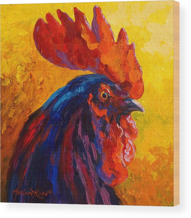 Rooster Wood Print featuring the painting Cocky - Rooster by Marion Rose