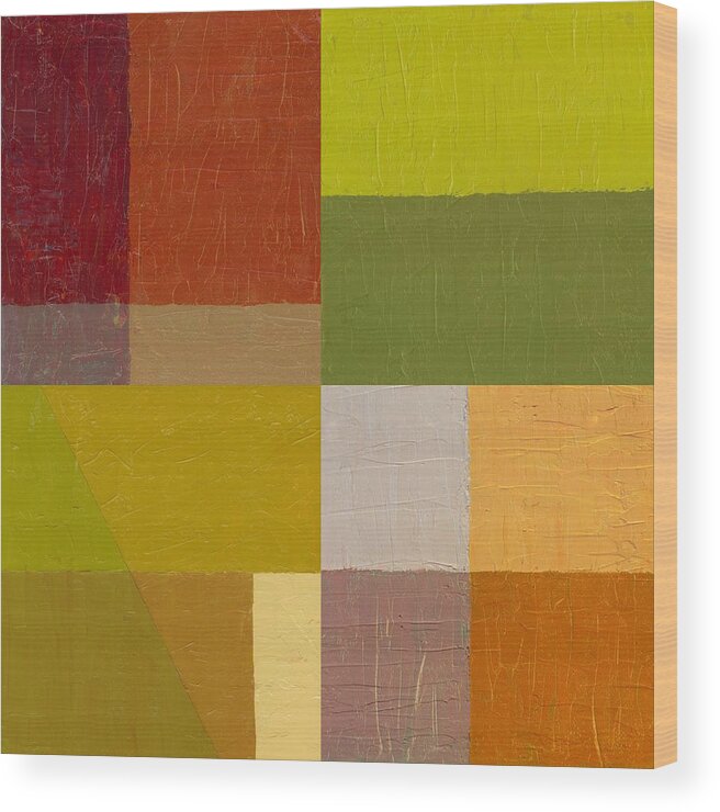 Abstract Wood Print featuring the painting Color Study with Orange and Green by Michelle Calkins
