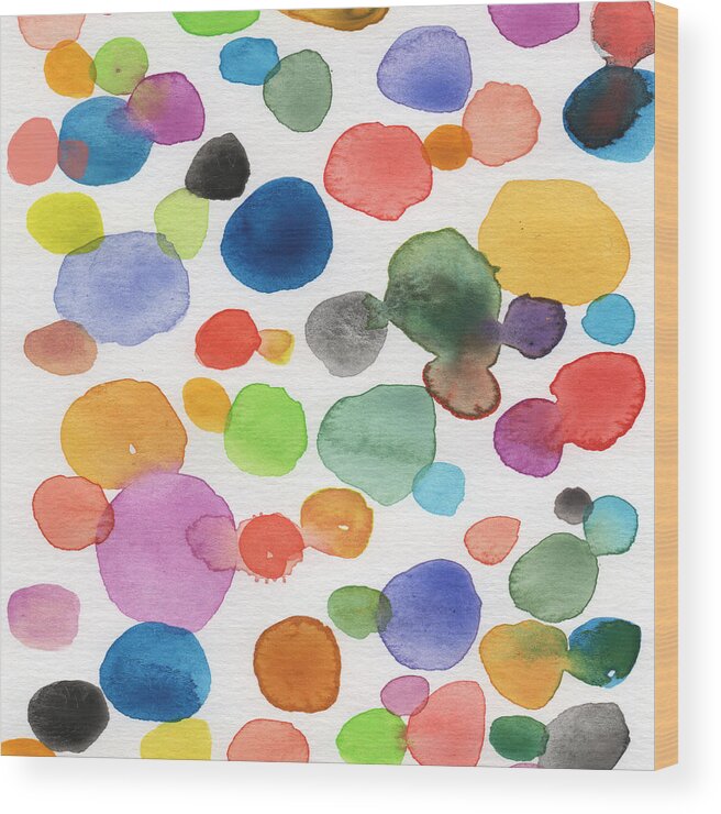 Abstract Watercolor Art Wood Print featuring the painting Colorful Bubbles by Linda Woods