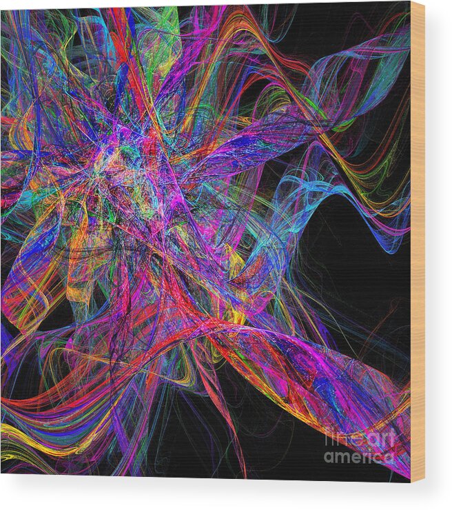 Andee Design Abstract Wood Print featuring the digital art Rainbow Colorful Chaos Abstract by Andee Design