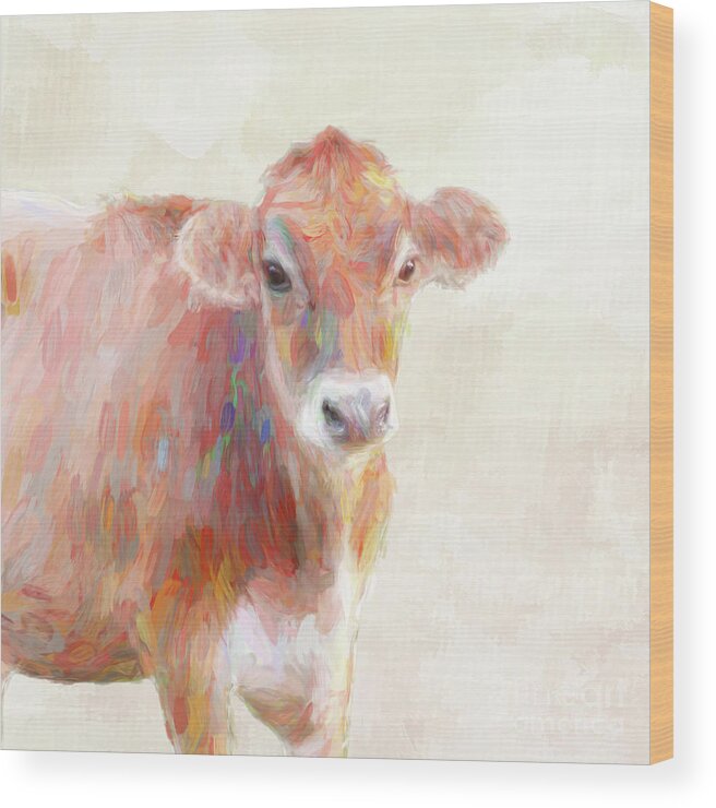 Cow Wood Print featuring the digital art Colorful Cow by Jayne Carney