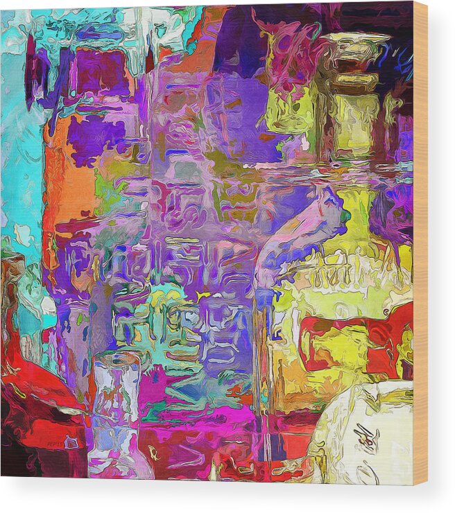 Bottles Wood Print featuring the digital art Colorful Glass Bottles Abstract by Phil Perkins
