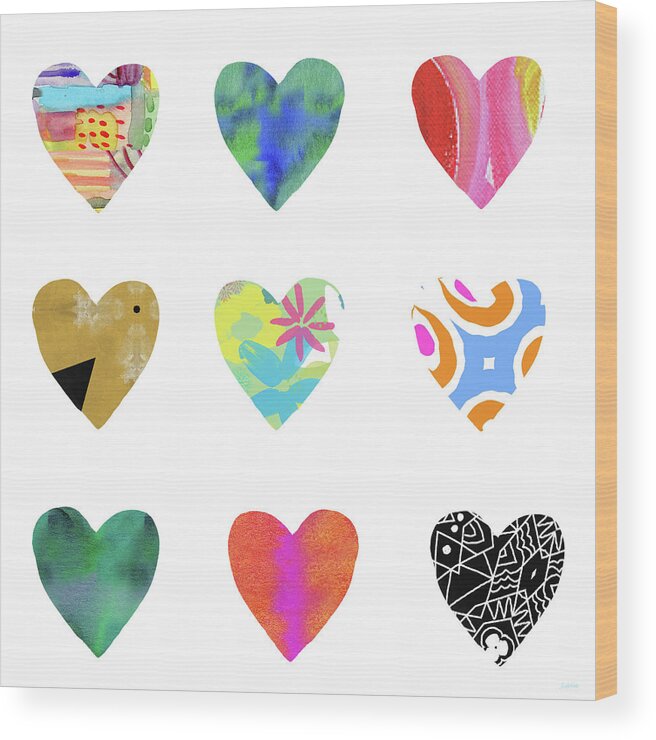 Hearts Wood Print featuring the mixed media Colorful Hearts- Art by Linda Woods by Linda Woods