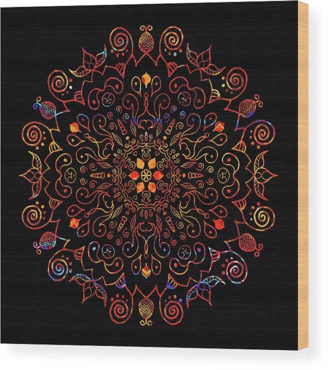 Colorful Mandala Wood Print featuring the digital art Colorful Mandala with Black by Patricia Lintner