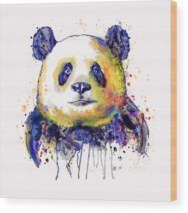 Marian Voicu Wood Print featuring the painting Colorful Panda Head by Marian Voicu