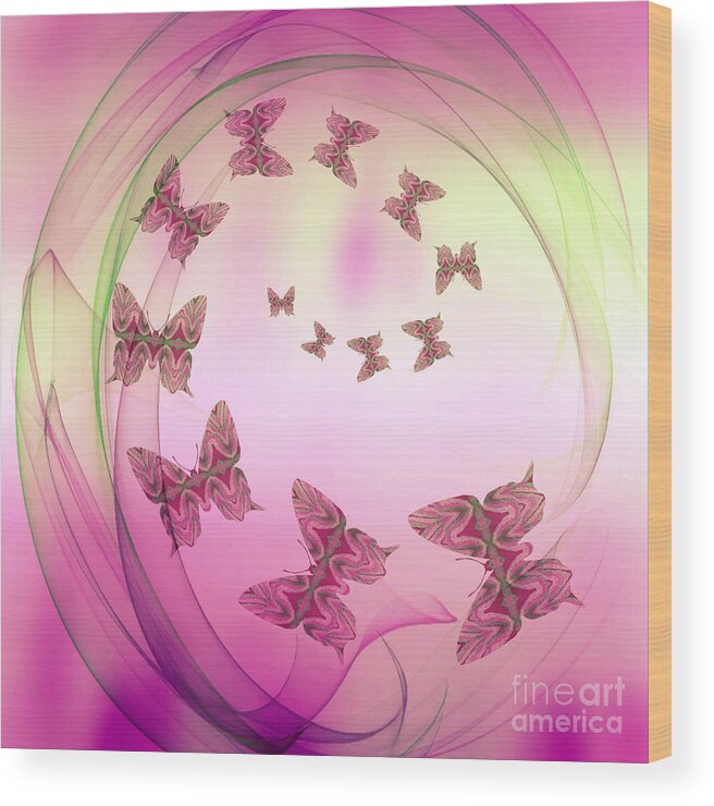 Butterfly Wood Print featuring the mixed media Come Fly With Me Pink by Rachel Hannah