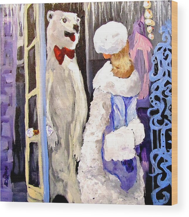 Girl Wood Print featuring the painting Come in and Get Out of the Cold by Barbara O'Toole