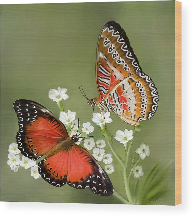 Butterfly Wood Print featuring the digital art Common Lacewing butterfly by Thanh Thuy Nguyen
