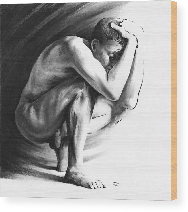 Contemplation Wood Print featuring the drawing Contemplation by Paul Davenport