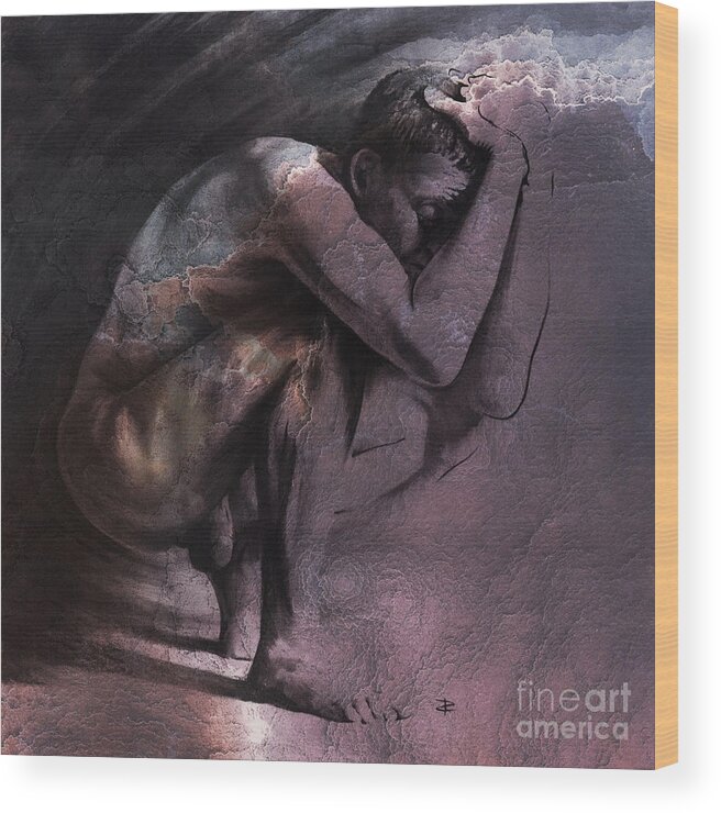 Contemplation Wood Print featuring the drawing Contemplation, textured by Paul Davenport