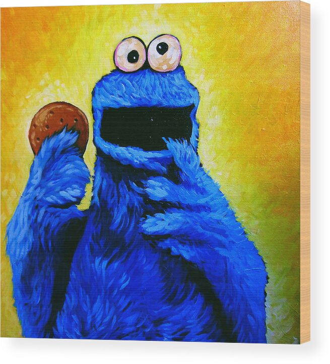 Cookie Monster Muppets Sesame Street Wood Print featuring the painting Cookie Monster by Steve Hunter