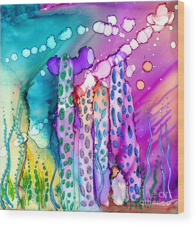 Coral Wood Print featuring the painting Coral Columns by Alene Sirott-Cope