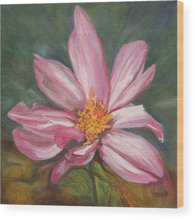 Open To The Heavens To Show Off It's Unique Shape And Color Wood Print featuring the painting Coreopsis Flower by Kathy Knopp