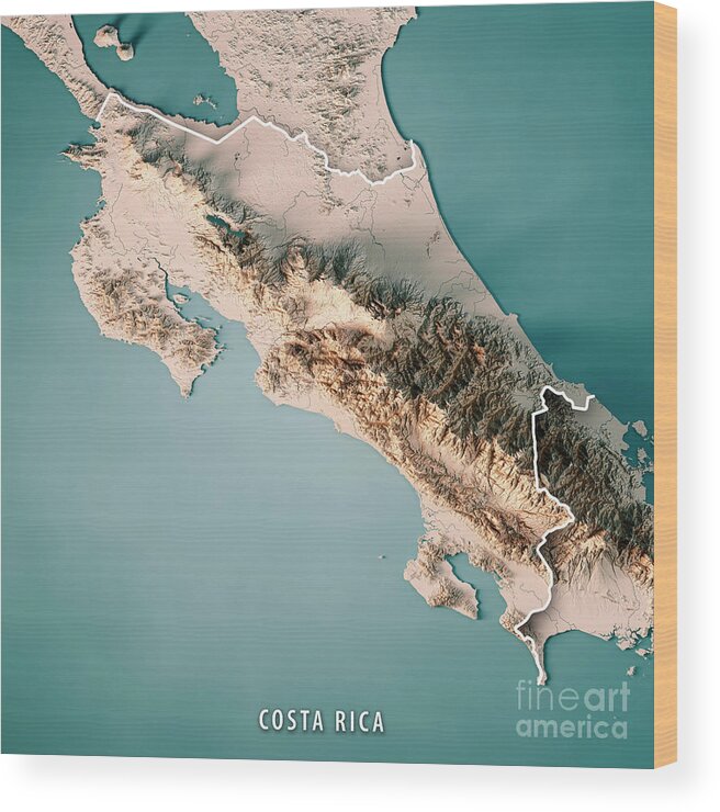Costa Rica 3d Render Topographic Map Neutral Border Wood Print By