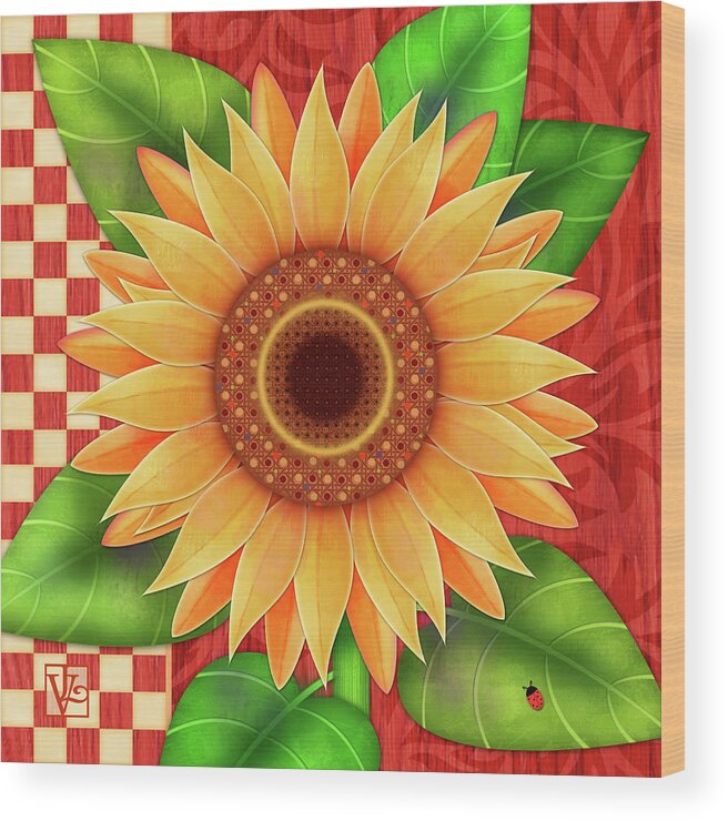 Sunflower Wood Print featuring the digital art Country Sunflower by Valerie Drake Lesiak